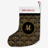 ブラック金ゴールドパターンクリスマスホリデーズパーソナライズ スモールクリスマスストッキング (裏面)