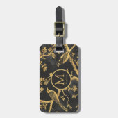 ブラック金ゴールドパターンモノグラム荷物タグ ラゲッジタグ (正面縦)