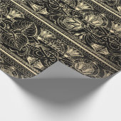 ブラック金ゴールドパピルスアンティークエジプトフローラロータス ラッピングペーパー (角)