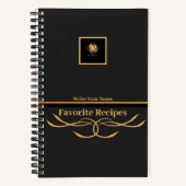 ブラック金ゴールドパーソナライズされたフォトモノグラムレシピ ノートブック (正面)