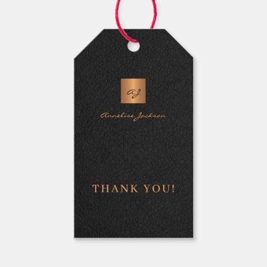 ブラック金ゴールドパーソナライズされたモノグラム名スクリプト ギフトタグ (正面)