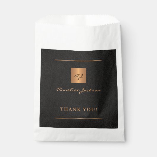 ブラック金ゴールドパーソナライズされたモノグラム名スクリプト フェイバーバッグ (正面)