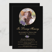 ブラック金ゴールドパープルフローラメモリアルサービスフォト 招待状 (正面/裏面)