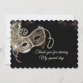 ブラック金ゴールドパープルマスカレードパーティー サンキューカード (正面)