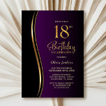 ブラック金ゴールドパープル18thバースデーパーティー 招待状<br><div class="desc">招待状この黒、金ゴールドとパープル18モダンth birthday party invitationで友人や愛する人々を。この招待テンプレートのカスタマイズ可能な文字領域を使用すると、日付、時刻、会場、RSVP情報など、特別な誕生祝いに必要なすべての詳細を簡単に含めることができます。さまざまな紙タイプとコーナースタイルがユニーク招待状で利用でき、デジタル形式を好んでダウンロードすもしるオプションも用意されている。</div>