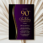 ブラック金ゴールドパープル90th誕生日パーティー 招待状<br><div class="desc">招待状この黒、金ゴールドと紫のモダン90th誕生日パーティーの招待で友人や愛する人々。この招待テンプレートのカスタマイズ可能な文字領域を使用すると、日付、時刻、会場、RSVP情報など、特別な誕生祝いに必要なすべての詳細を簡単に含めることができます。さまざまな紙タイプとコーナースタイルがユニーク招待状で利用でき、デジタル形式を好んでダウンロードすもしるオプションも用意されている。</div>
