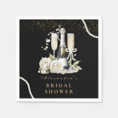 ブラック金ゴールドパール及びプロセッコブライダルシャワー スタンダードカクテルナプキン (正面)
