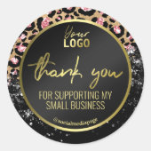 ブラック金ゴールドヒョウ印刷ありがとうビジネスロゴ ラウンドシール (正面)