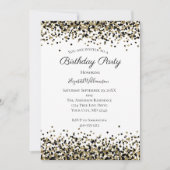 ブラック金ゴールドヒョウ印刷グリッターオーバーレイ誕生日 招待状 (正面)