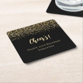 ブラック金ゴールドヒョウ印刷グリッター誕生日 スクエアペーパーコースター (アングル)