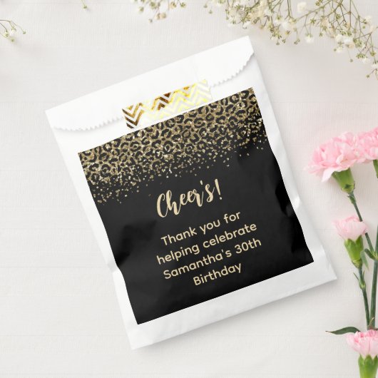 ブラック金ゴールドヒョウ印刷グリッター誕生日 フェイバーバッグ (封をした状態)