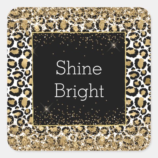 ブラック金ゴールドヒョウ印刷グリッツ スクエアシール (正面)