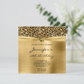 ブラック金ゴールドヒョウ箔ジェムハート50th誕生日 招待状 (スタンド正面)