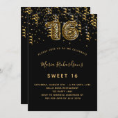ブラック金ゴールドヒョウ紙吹雪スイーツ16 招待状 (正面/裏面)