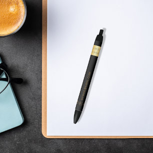 ブラック金ゴールドビジネスロゴ名電話メールWebサイト 黒ボールペン