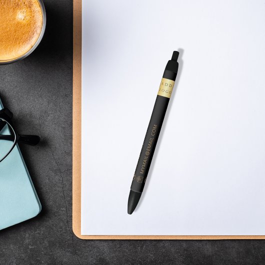 ブラック金ゴールドビジネスロゴ名電話メールWebサイト 黒ボールペン