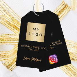 ブラック金ゴールドビジネスロゴQR Instagramつるラベル ギフトタグ