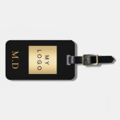 ブラック金ゴールドビジネス会社ロゴモノグラム ラゲッジタグ (正面横)