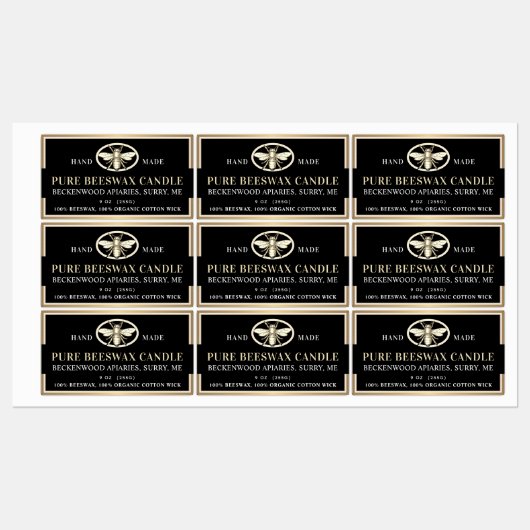 ブラック金ゴールドビーズワックスキャンドル長方形ヘラルドビー ラベル (シート)