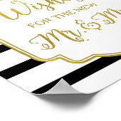 ブラック金ゴールドピンクウォーターカラーフローラゲストブックサイン ポスター (角)