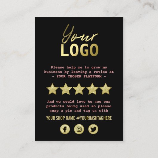 ブラック金ゴールドピンクサンキューソーシャルメディアのロゴ挿入 名刺 (裏面)