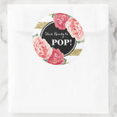 ブラック金ゴールドピンクフローラベビーシャワー準備ポップ・アートの完了 ラウンドシール (バッグ)