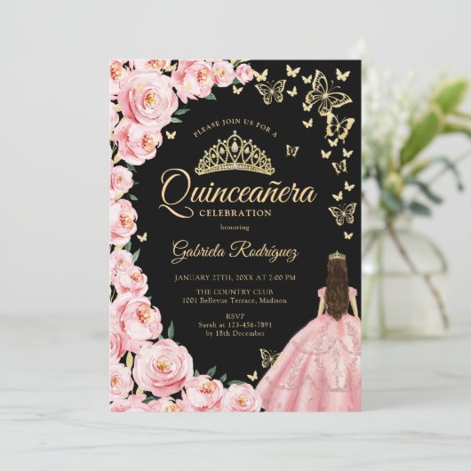 ブラック金ゴールドピンクローゼズバタフライキンセアニェラ 招待状 (スタンド正面)