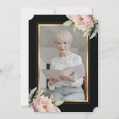 ブラック金ゴールドピンク牡丹フォトお祝いオブ・ライフ 招待状 (裏面)