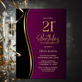 ブラック金ゴールドピンク21歳の誕生日パーティー 招待状