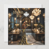 ブラック金ゴールドファブラスアートデコルームエスニックウーマン 招待状 (正面)