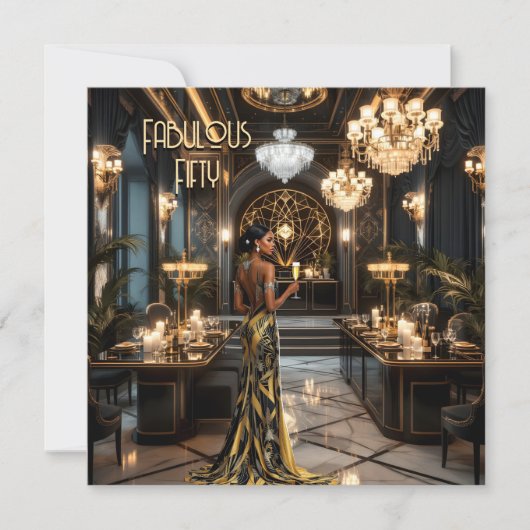 ブラック金ゴールドファブラスアートデコルームエスニックウーマン 招待状 (正面)