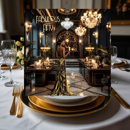 ブラック金ゴールドファブラスアートデコルームエスニックウーマン 招待状