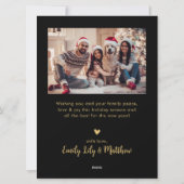 ブラック金ゴールドファミリー名5フォトコラージュクリスマス シーズンカード (裏面)