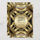 ブラック金ゴールドファンキーグラムカップルシャワー招待状 招待状 (正面/裏面)
