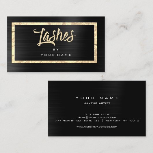 ブラック金ゴールドフェイクグリッターメイクアップまばたき 名刺 (正面/裏面)