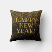 ブラック金ゴールドフェイクグリッター紙吹雪おめでとう クッション (裏面)