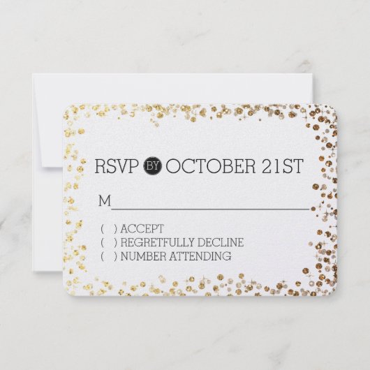 ブラック金ゴールドフェイクグリッター《写真》ぼけ味RSVP 出欠カード (正面)