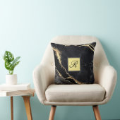 ブラック金ゴールドフェイクマーブルかわいらしモノグラム クッション (椅子)