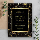 ブラック金ゴールドフェイクマーブルゴールドフォイル結婚イスラム 招待状