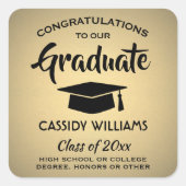 ブラック金ゴールドフェイクメタリック学年卒業 スクエアシール (正面)