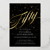 ブラック金ゴールドフエレガントィティ紙吹雪50誕生日 箔招待状 (正面)