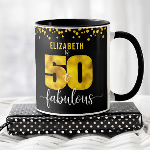 ブラック金ゴールドフォイルのドット50と素晴らしい誕生日の名前 マグカップ