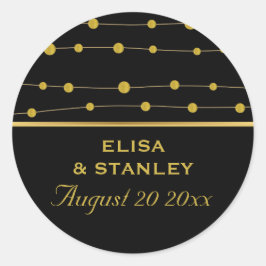 ブラック金ゴールドフォイルビーズモダンウェディング日付を保存 ラウンドシール