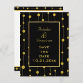 ブラック金ゴールドフォイルビーズモダンウェディング日付を保存 案内ポストカード (正面/裏面)