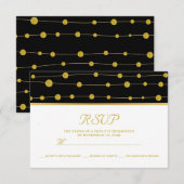 ブラック金ゴールドフォイルビーズ&ストライプウェディングモダンRSVP 出欠カード (正面/裏面)