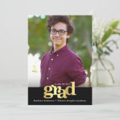 ブラック金ゴールドフォイル卒業写真モダンタイポグラフィ 案内状 (スタンド正面)