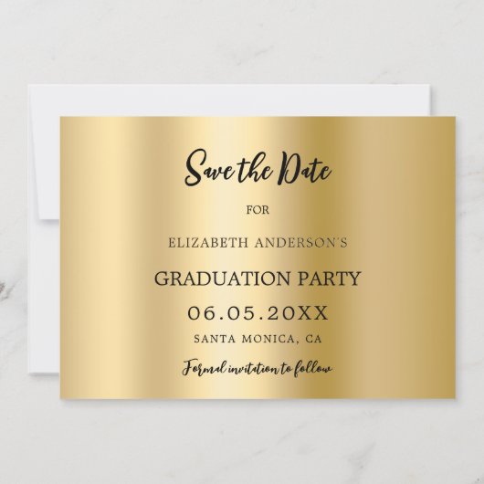 ブラック金ゴールドフォトアーチ卒業パーティー セーブザデート (裏面)