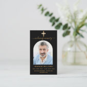 ブラック金ゴールドフォトクロスアーチ葬儀祈りの言葉カード 名刺 (スタンド正面)