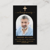 ブラック金ゴールドフォトクロスアーチ葬儀祈りの言葉カード 名刺 (正面)