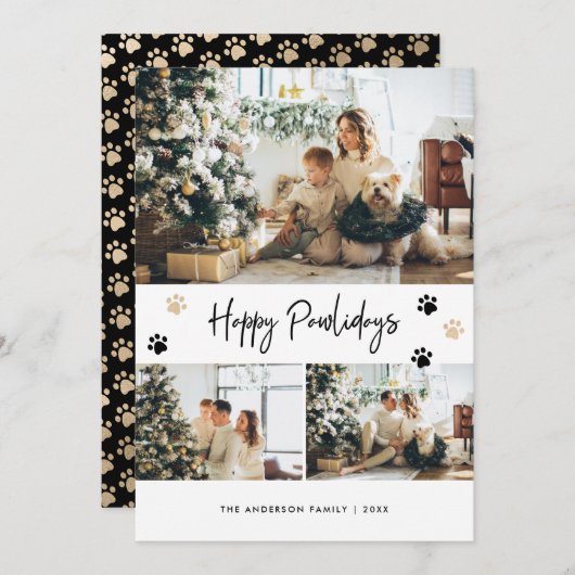 ブラック金ゴールドフォトコラージハッピーパウィデイズポーペット シーズンカード (正面/裏面)